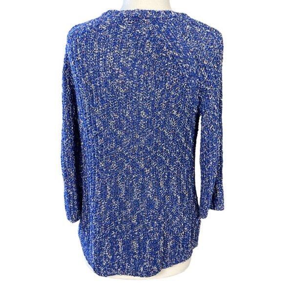 Talbots Curved Hem Long Sleeve Loose Knit Bright Blue Speckled Sweater Large - Picture 7 of 10